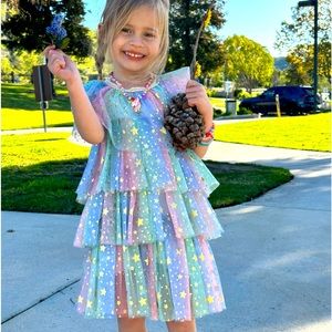 Girl Rainbiw Ruffle Tulle Party Dress 4T